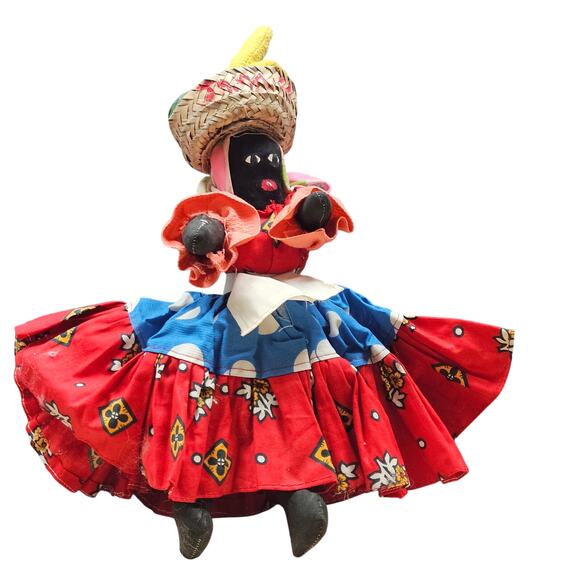 2 Handmade Dolls Jamaican Rag & Tropical Calypso Queen Doll Islands Folk Art - Picture 4 of 9